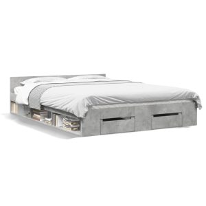 Mafett Bed Frame with Storage Drawers – Concrete Grey (120x200 cm, Mattress Not Included