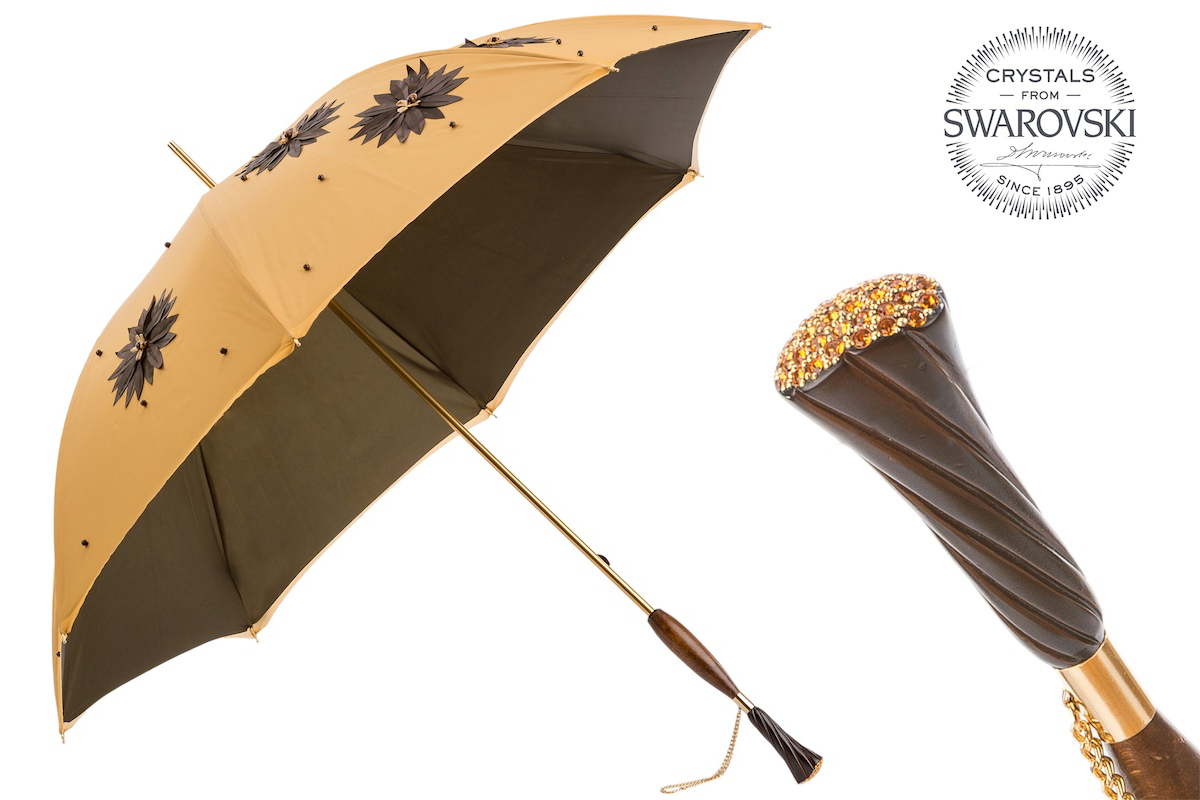 Pasotti - Luxury Umbrella with Hand Applied Sunflowers and Swarovski® Handle, Double Cloth