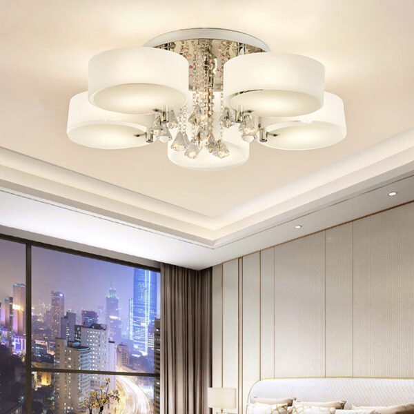 3/5 heads lights of Modern Round Acrylic LED Semi Flush Mount with Crystal Accent