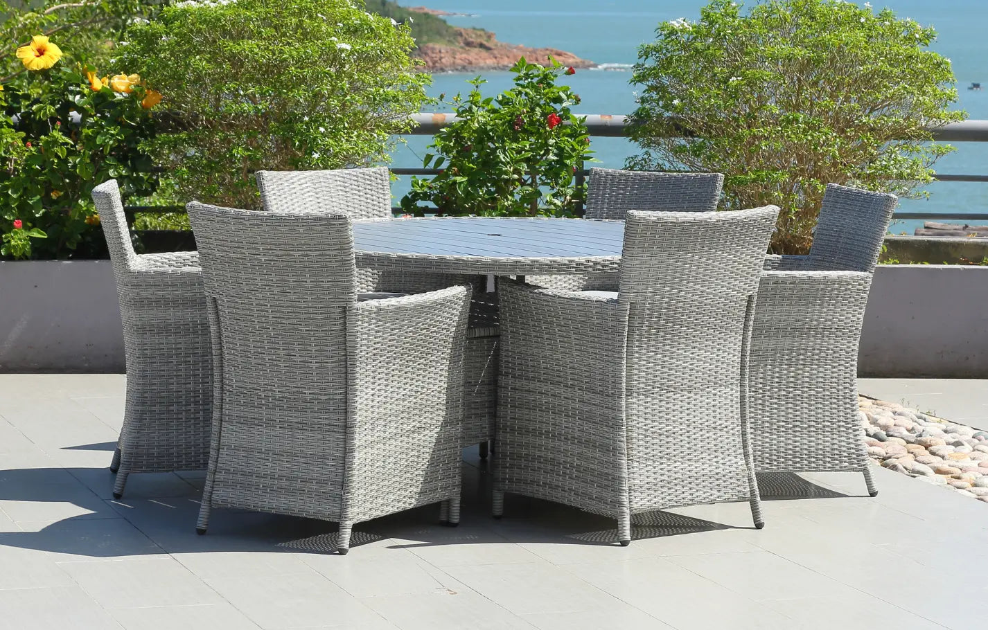 Bridgetown 6 Seater Round Rattan Dining Set 150cm