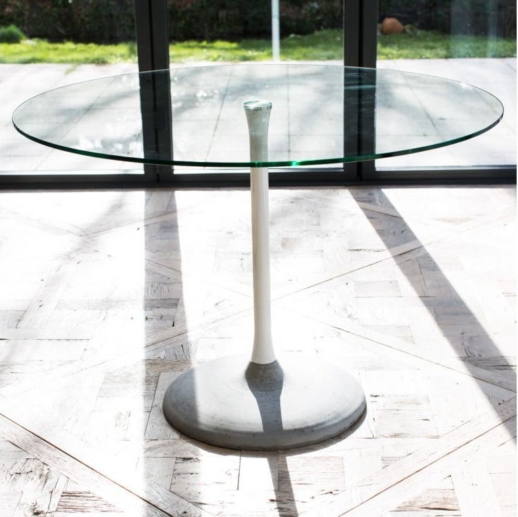 Swan White Marble and Brass Column 2 Seater Round Dining Table with Concrete Base - Image 2