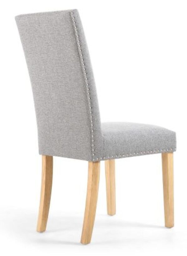 Set of 2 Randall Stud Detail Linen Effect Silver Grey Dining Chair in Natural Legs - Image 2