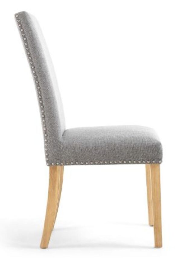 Set of 2 Randall Stud Detail Linen Effect Silver Grey Dining Chair in Natural Legs - Image 3