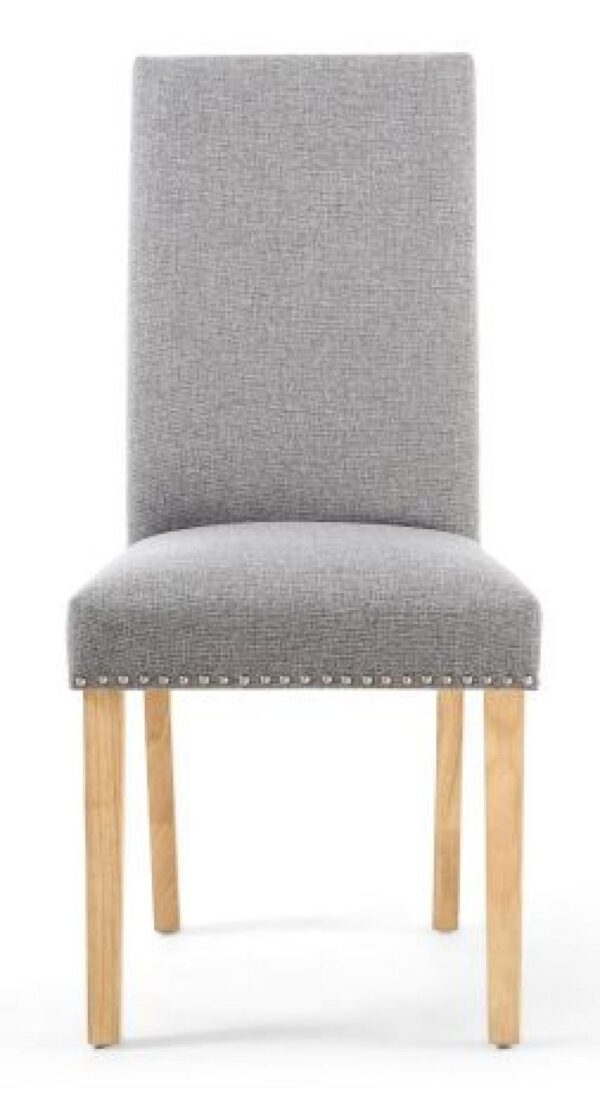 Set of 2 Randall Stud Detail Linen Effect Silver Grey Dining Chair in Natural Legs - Image 4