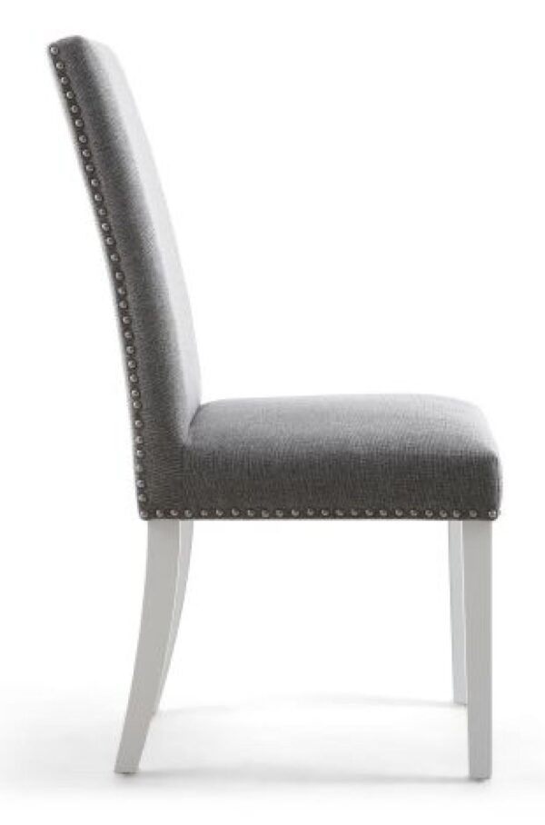 Set of 2 Randall Stud Detail Linen Effect Silver Grey Dining Chair in White Legs - Image 2
