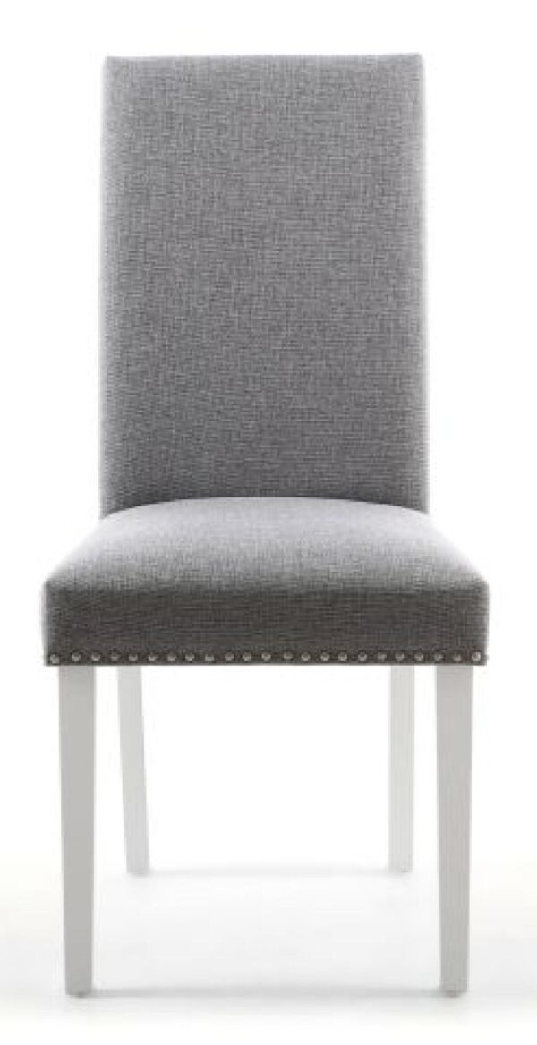 Set of 2 Randall Stud Detail Linen Effect Silver Grey Dining Chair in White Legs - Image 3