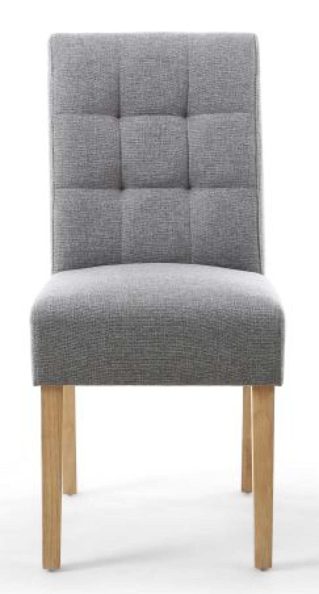 Set of 2 Moseley Stitched Waffle Silver Grey Linen Effect Dining Chair in Natural Legs - Image 2