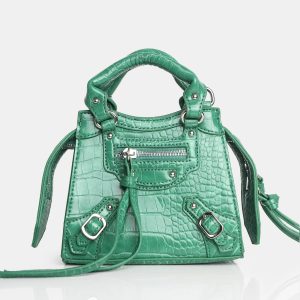 The Bea Green Croc PU Zip Detail Mini Handbag