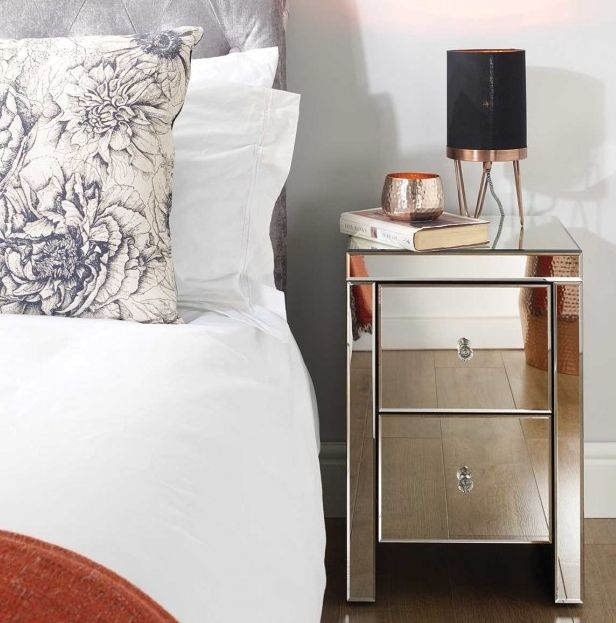 Seville Mirrored 2 Drawer Bedside Cabinet - Image 2