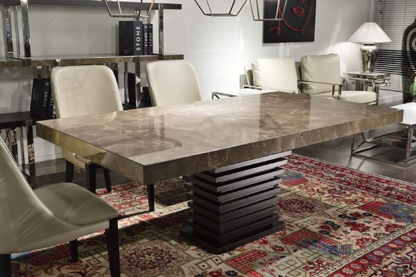 Ark Marble Dining Table with Wooden Pedestal Base - Variation Available - Image 3