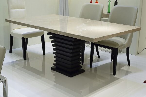 Ark Marble Dining Table with Wooden Pedestal Base - Variation Available - Image 4