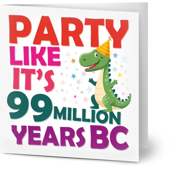 Personalised Greeting Cards 14cm Square - Party Dinosaur - Pack of 10