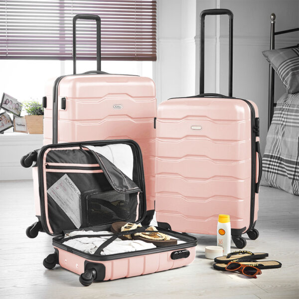 3pc ABS Pink Luggage Set - Travel Luggage - VonHaus - Image 2