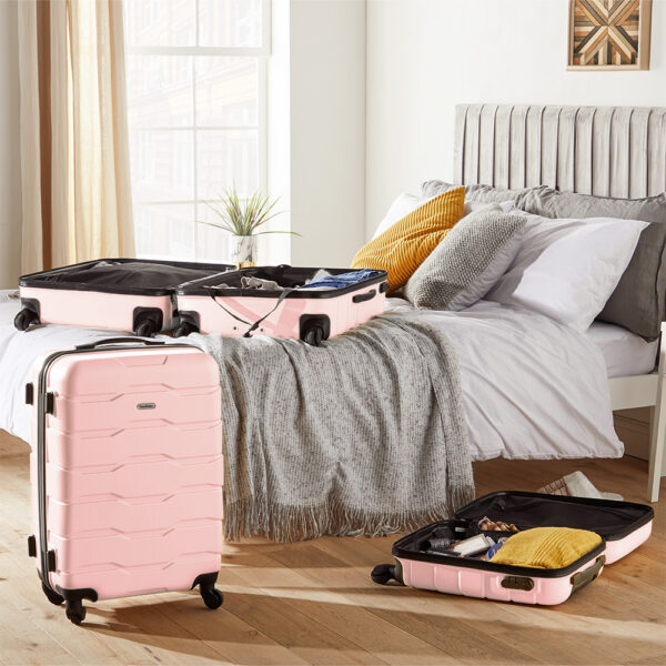 3pc ABS Pink Luggage Set - Travel Luggage - VonHaus - Image 3