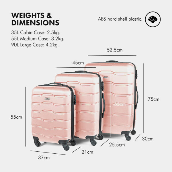 3pc ABS Pink Luggage Set - Travel Luggage - VonHaus - Image 4