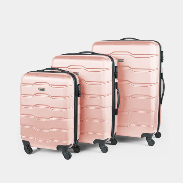 3pc ABS Pink Luggage Set - Travel Luggage - VonHaus