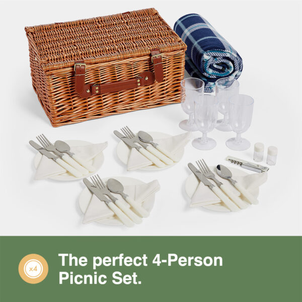 4 Person Navy Wicker Picnic Basket - Image 2