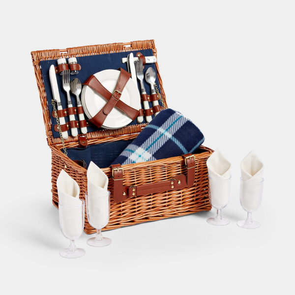 4 Person Navy Wicker Picnic Basket