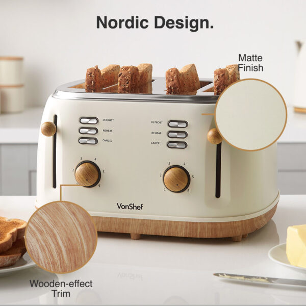 Fika Cream & Wood 4 Slice Toaster - Image 3