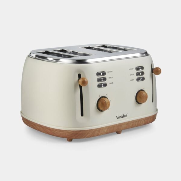 Fika Cream & Wood 4 Slice Toaster