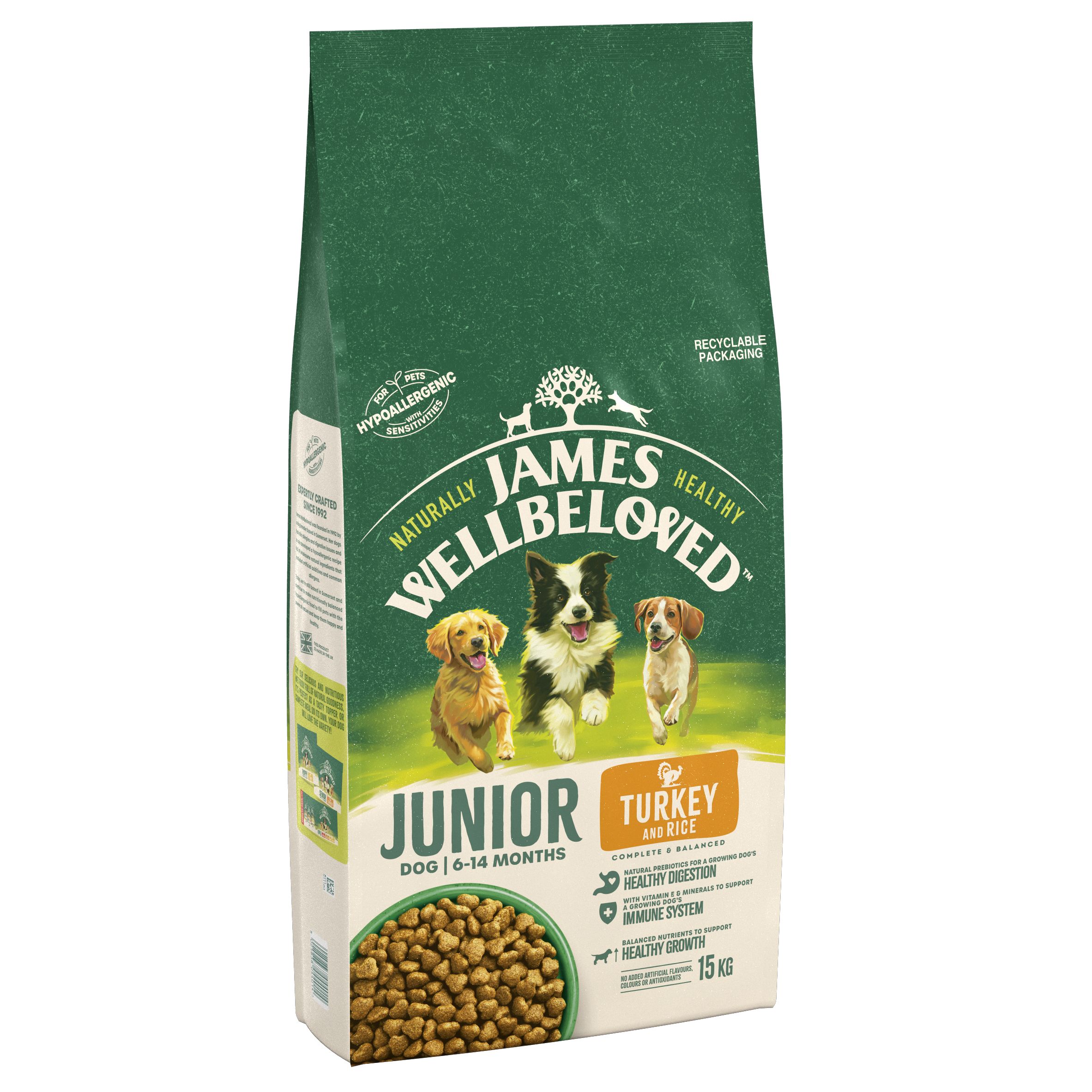 James Wellbeloved Junior Dog Hypoallergenic Turkey & Rice - 15kg