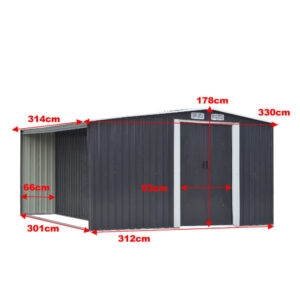 Steel Garden Storage Shed with Gable Roof Top and Firewood Storage