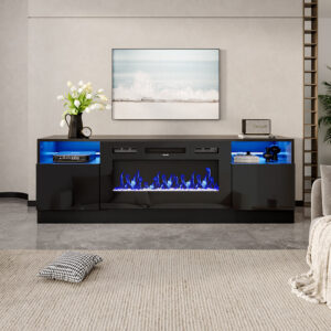 Recessed Electric Fireplace TV Stand with Closed Storage