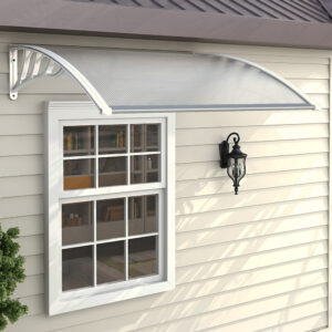 Door Canopy Awning Window Rain Snow Shelter Curved Sheet, White 150CM