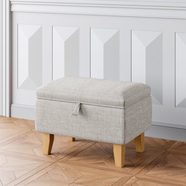 Grey Linen Storage Organizer Ottoman Footstool