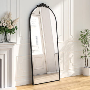 180cm H Black Vintage-Inspired Metal Framed Accent Freestanding Mirror