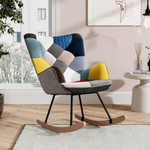 Patchwork Linen Upholstered Rocking Chair