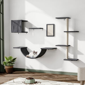 Grey Cat Tree Set with Hammock and Jumping Platform
