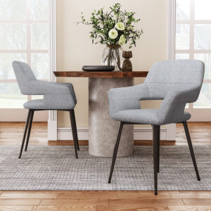 Set of 2 Linen Dinning Chair with Metal Legs