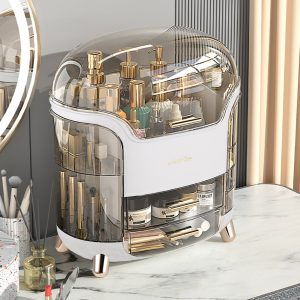 Dustproof Cosmetic Storage Box with Clear Lid and Drawers