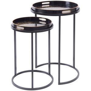 Coral Black Iron Side Tray Tables - Set of 2