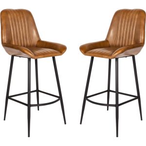 Pair of Cognac Leather Pembroke Bar Stools