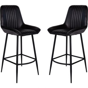 Pair of Charcoal Leather Pembroke Bar Stools