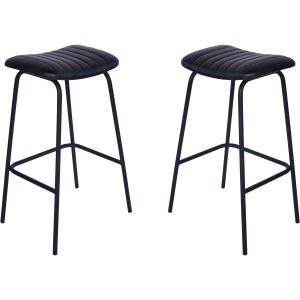 Pair of Arthur Leather Bar Stools in Charcoal