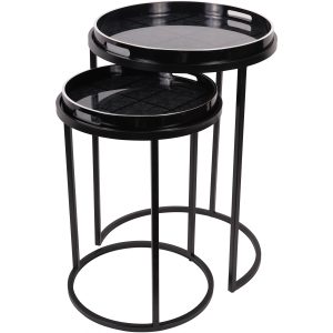 Squares Pattern Painted Side Tables - Set of 2