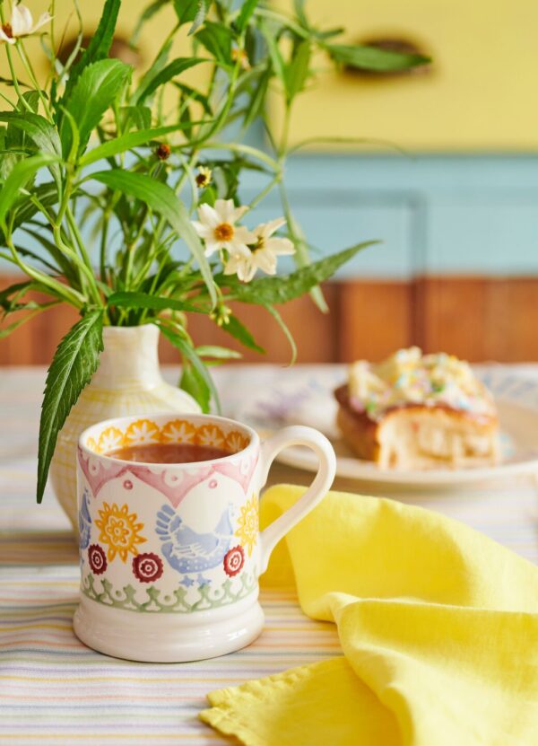 Hen & Border 1/2 Pint Mug - Unique Handmade & Handpainted English Earthenware Tea/Coffee Mug  | Emma Bridgewater