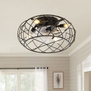 Black Cage Indoor Ceiling Fan Light
