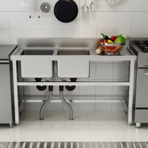 130cm Stainless Steel Double Bowl Side Kitchen Sink with Platformm