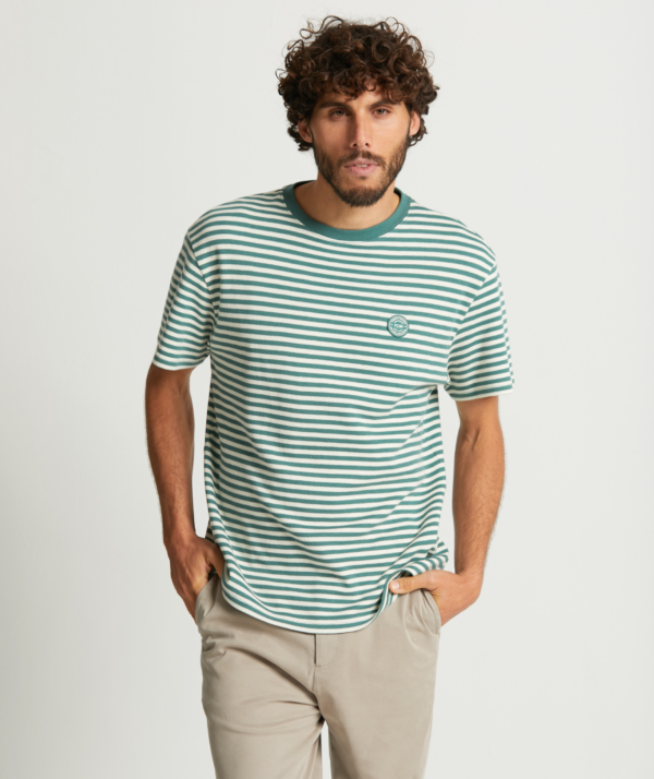 Mens Pique Tee - Teal Stripe