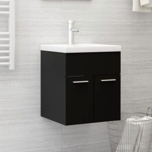 Mafett Sleek Black Sink Cabinet | Engineered Wood Design (41 x 38.5 x 46 cm) for Stylish Bathroom Storage