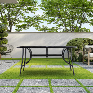 Black Rectangular 150cm Garden Tempered Glass Marble Coffee Table