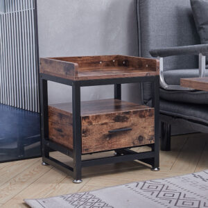 40cm W Brown Wooden One Drawer Bedside Table Nightstand with Drawer