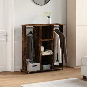 Mafett Wardrobe with Wheels Smoked Oak 102x38x110 cm Engineered Wood