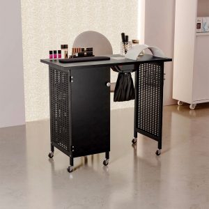 Complete Manicure Table Black 4 Trays and Lamp With Dust Collector