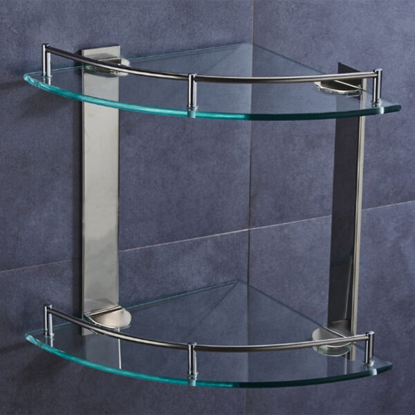 2-Tier Corner Shower Caddy with Tempered Glass Panel 25x25cm