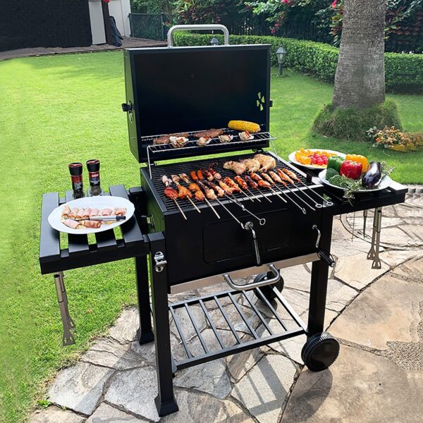 160CM Wide Barrel Charcoal Outdoor Grill with Side Shelves